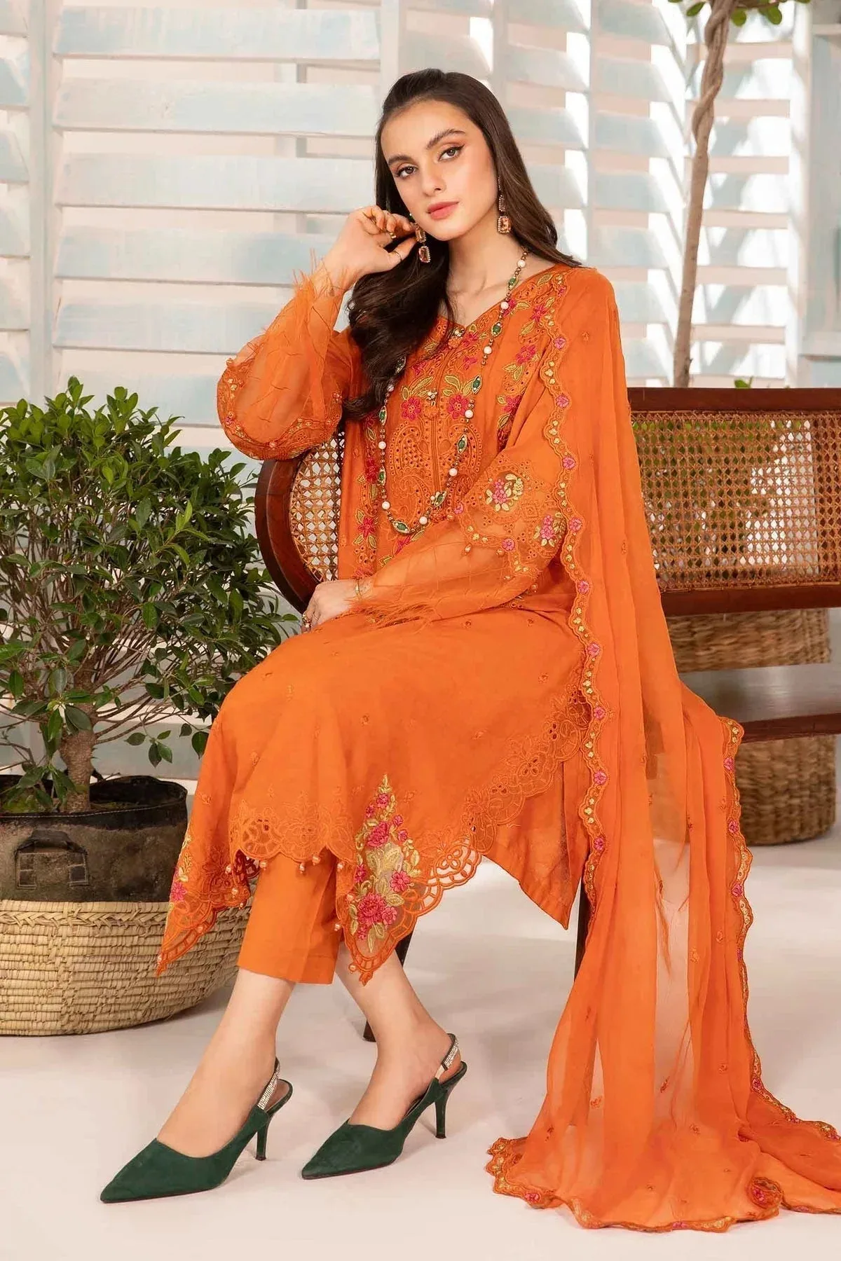 Maria B Casual Pret 2024 Orange Jacquard – view 4 – Poshaq