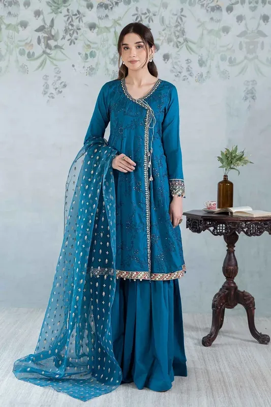 Maria B Casual Pret 2024 Teal Organza – view 1 – Poshaq