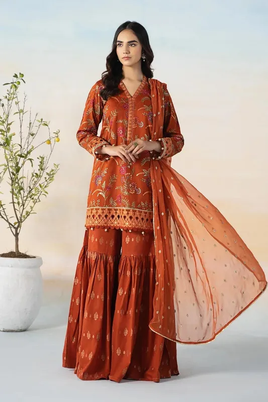 Maria B Casual Pret 2024 Rust Jacquard – view 1 – Poshaq