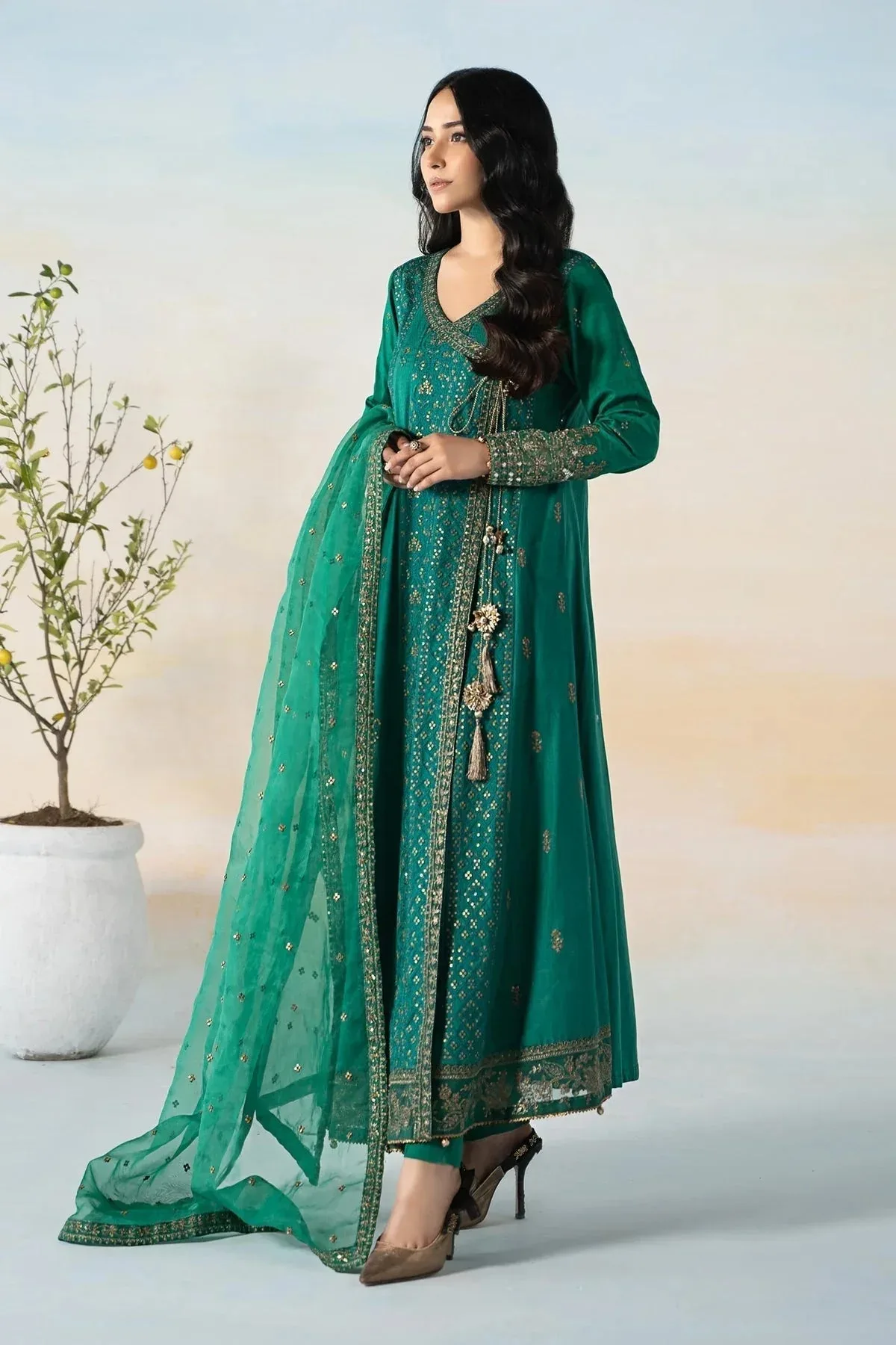 Maria B Casual Pret 2024 Green Organza – view 4 – Poshaq