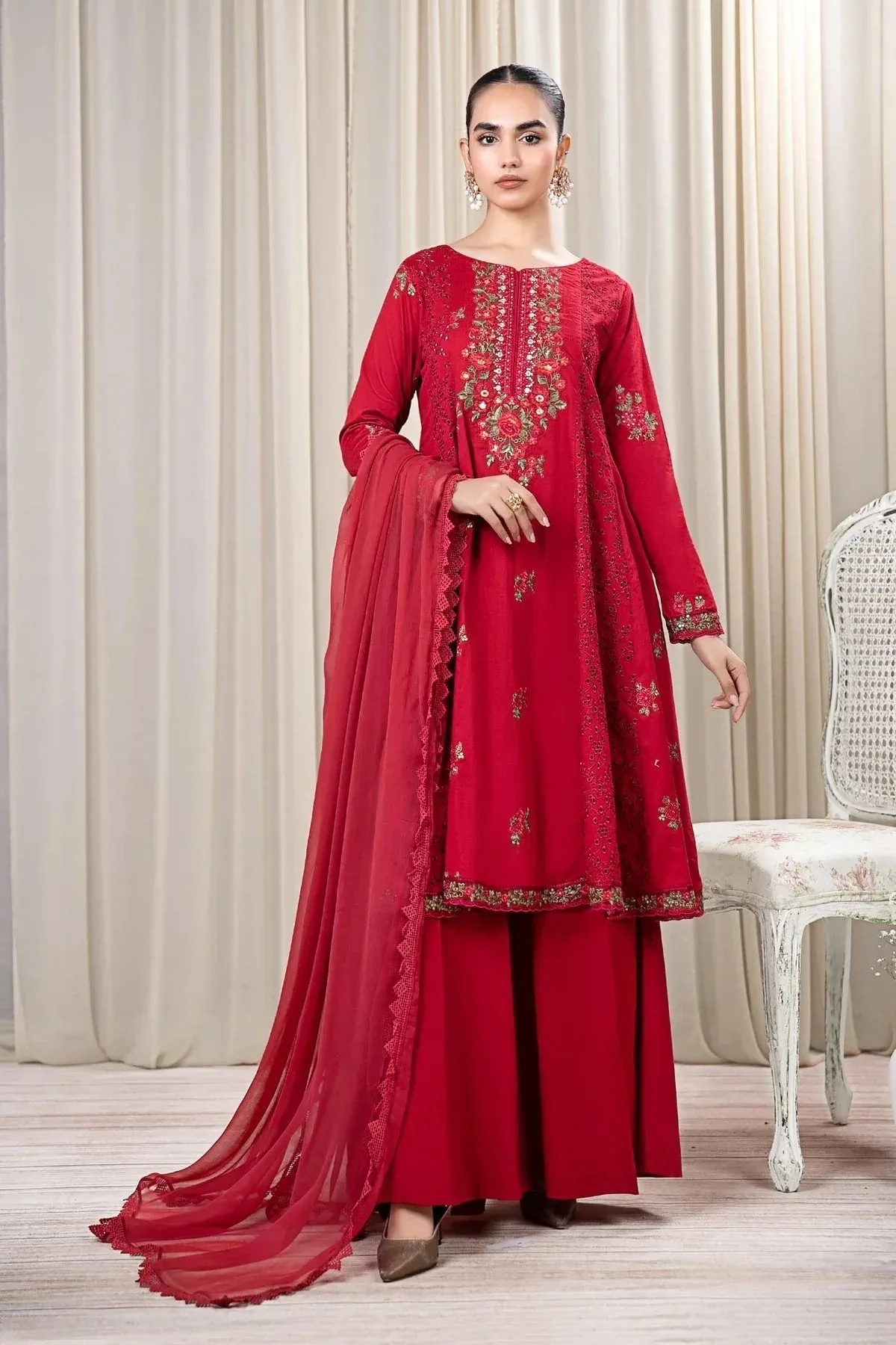 Maria B Casual Pret 2024 Red Chiffon – view 1 – Poshaq