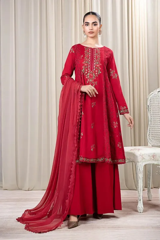 Maria B Casual Pret 2024 Red Chiffon – view 1 – Poshaq