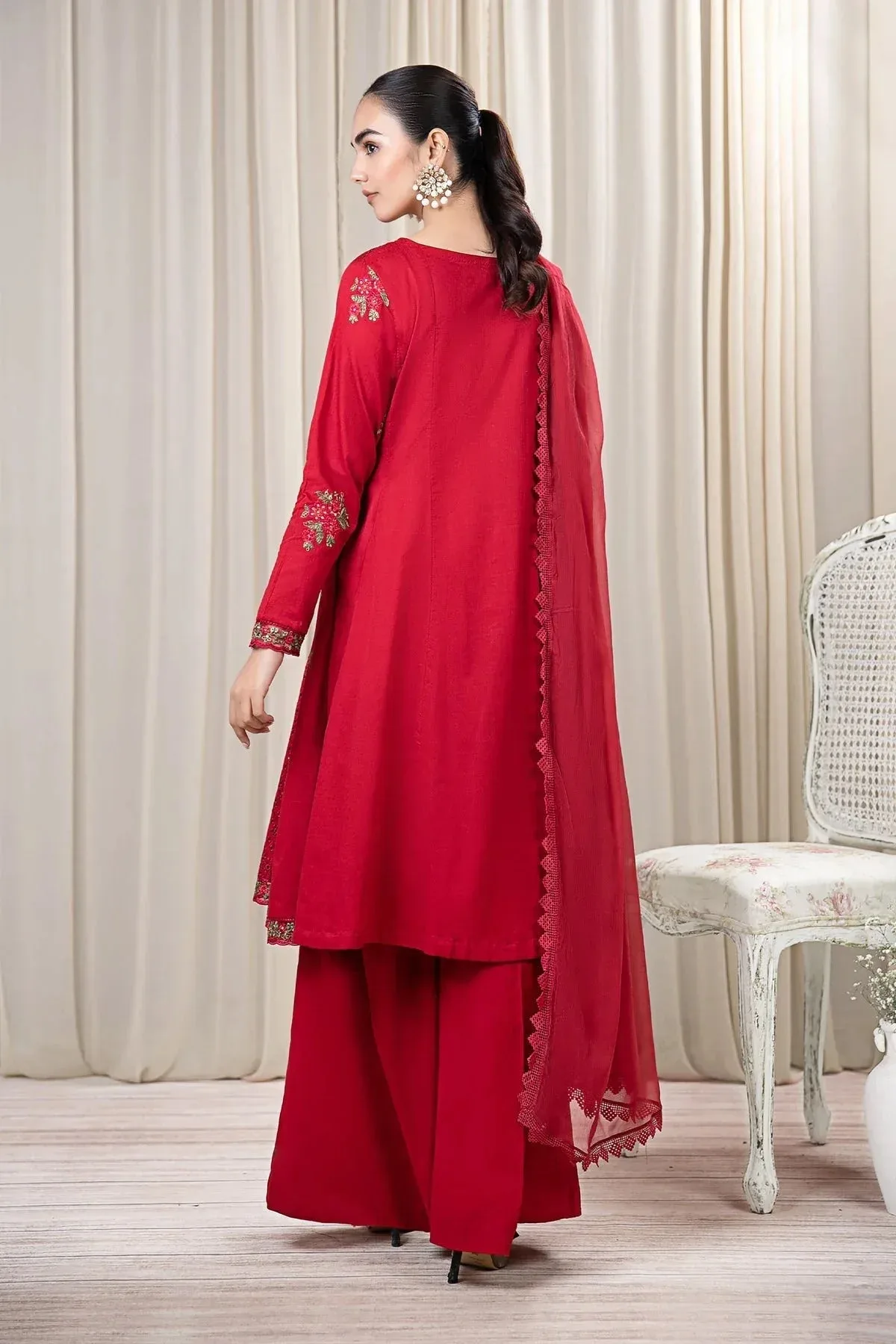 Maria B Casual Pret 2024 Red Chiffon – view 2 – Poshaq