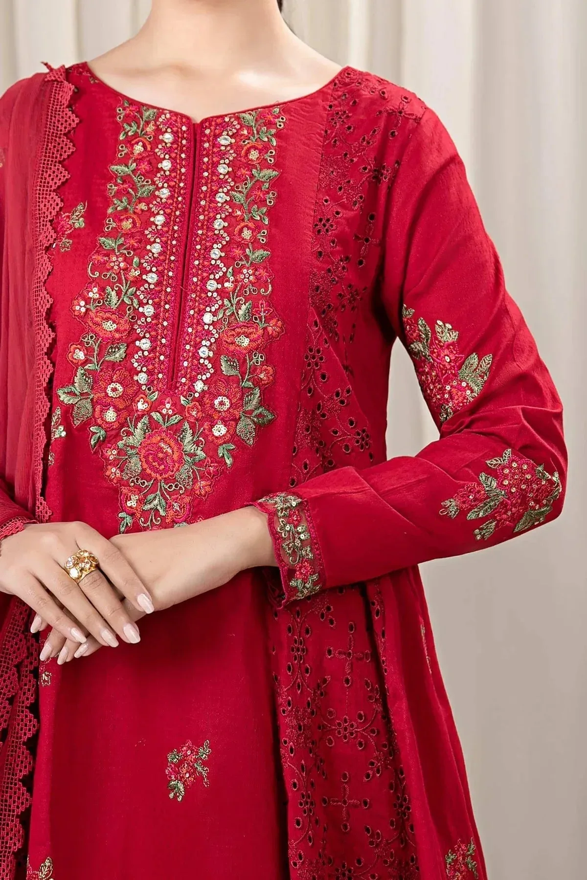 Maria B Casual Pret 2024 Red Chiffon – view 3 – Poshaq