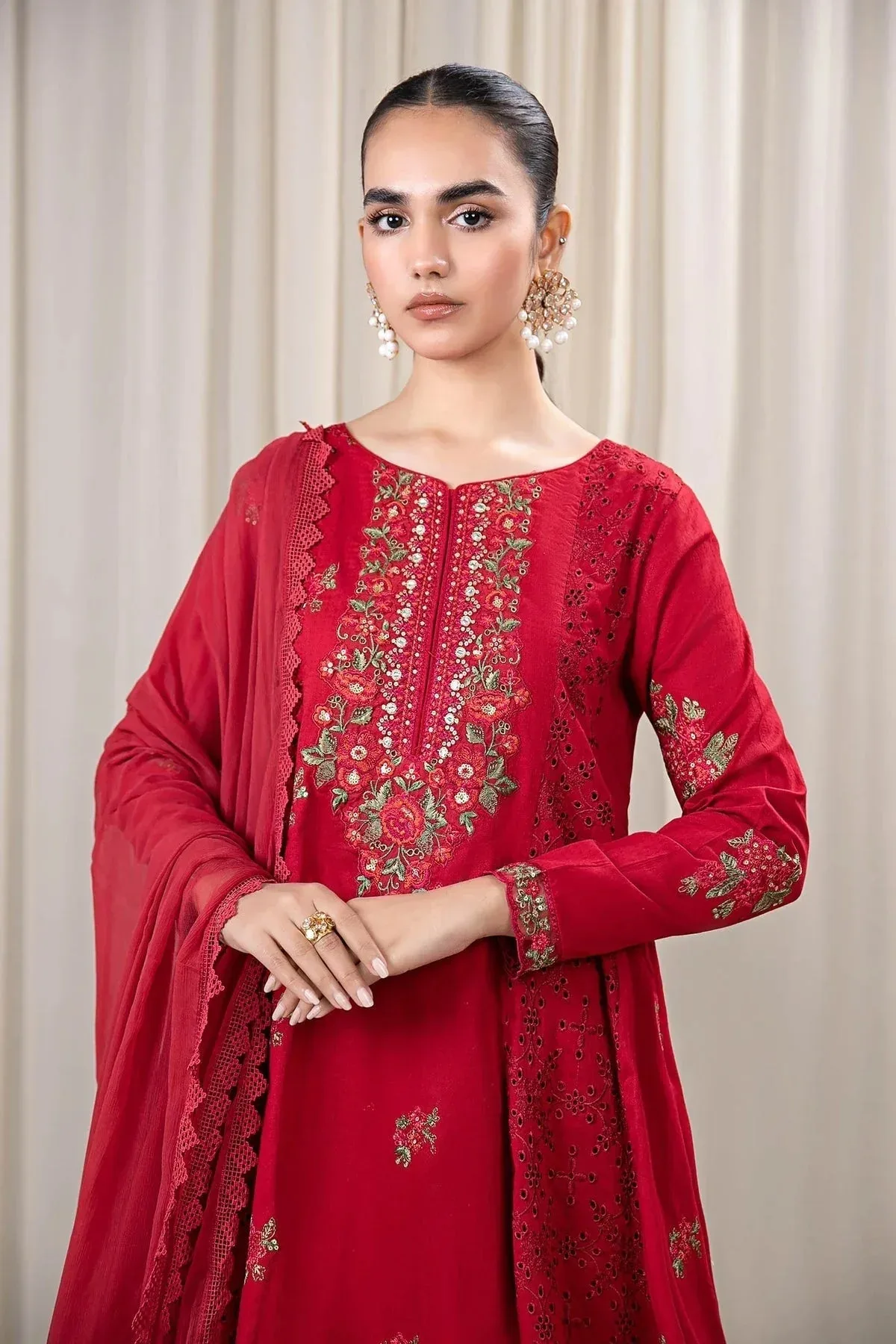 Maria B Casual Pret 2024 Red Chiffon – view 4 – Poshaq