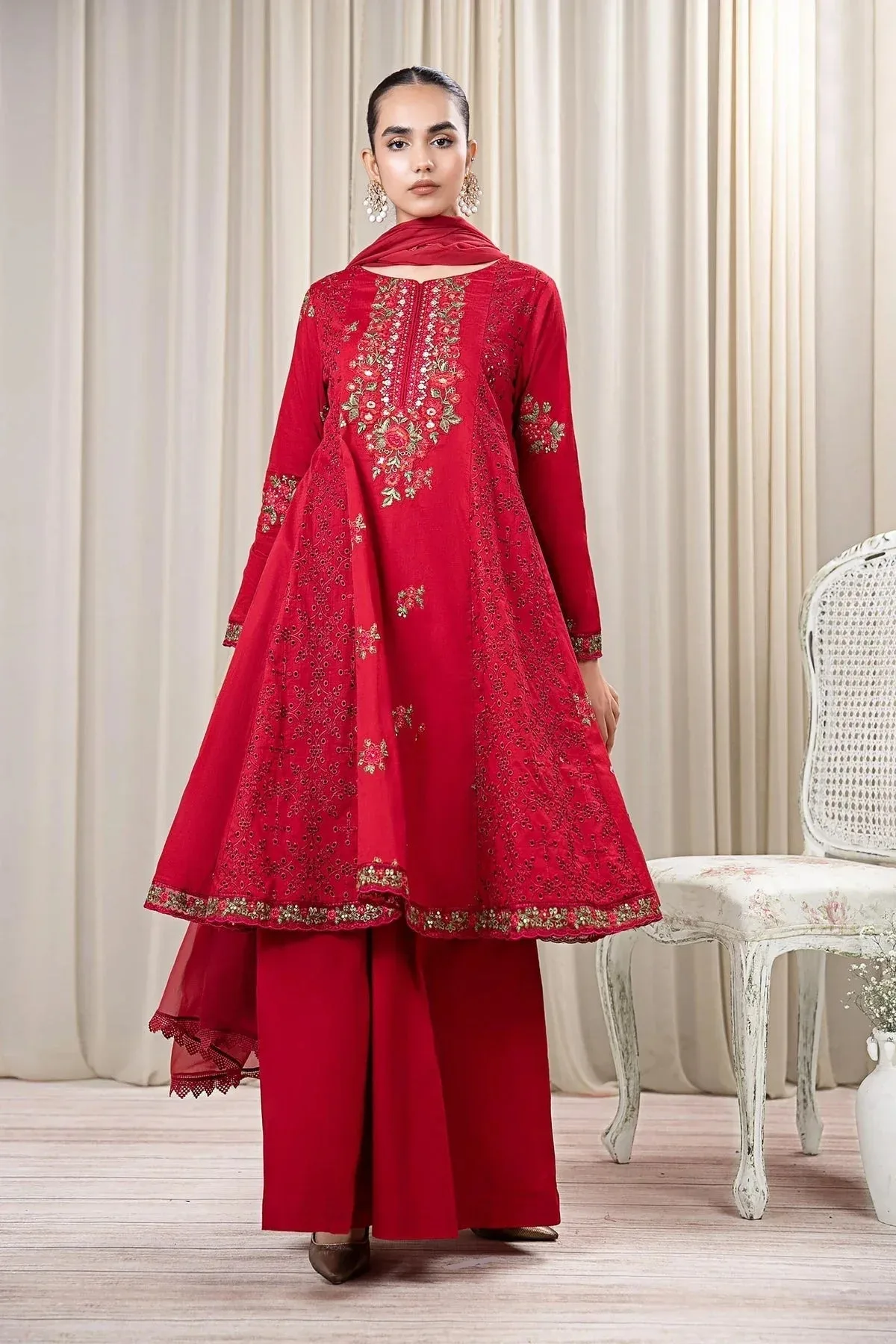 Maria B Casual Pret 2024 Red Chiffon – view 6 – Poshaq