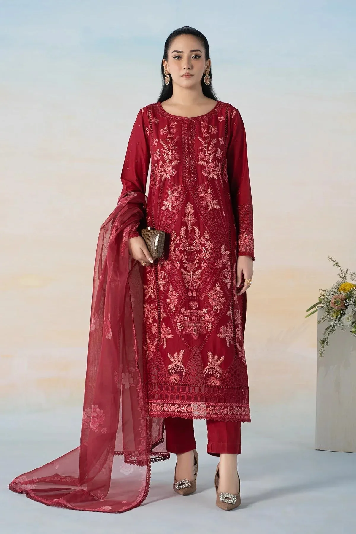 Maria B Casual Pret 2024 Red Organza – view 1 – Poshaq