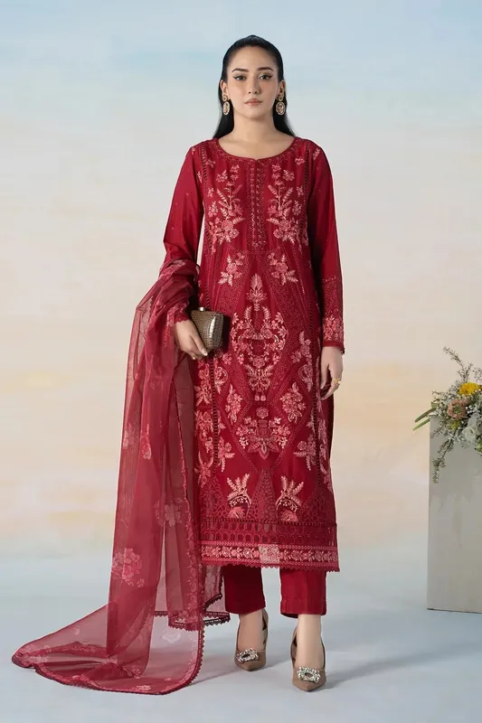 Maria B Casual Pret 2024 Red Organza – view 1 – Poshaq