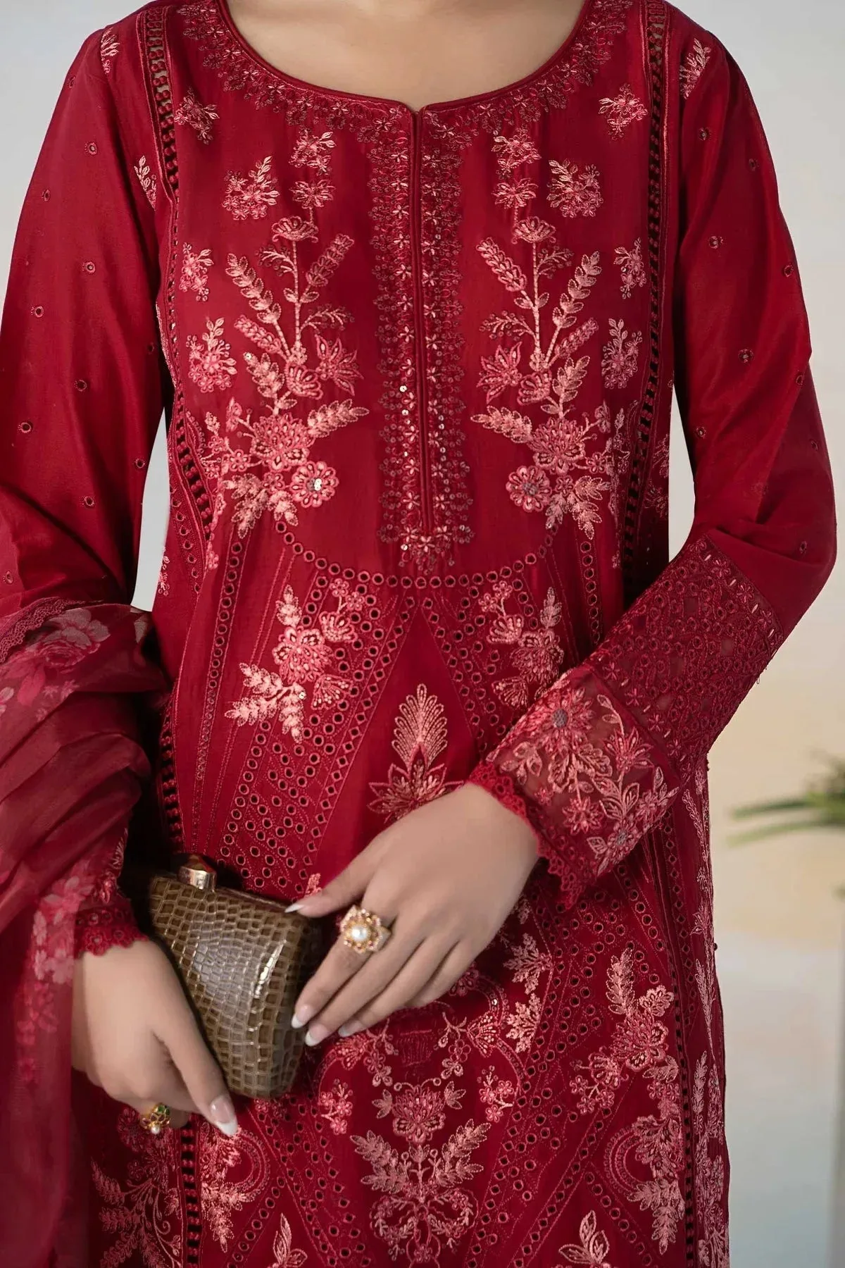 Maria B Casual Pret 2024 Red Organza – view 3 – Poshaq