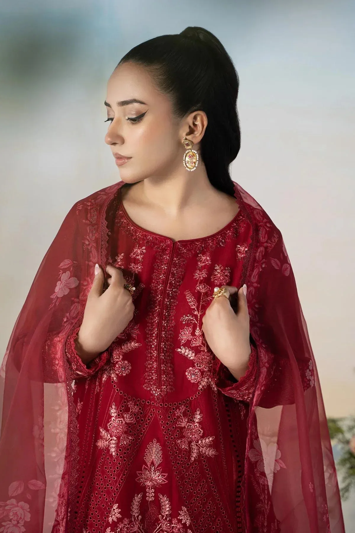 Maria B Casual Pret 2024 Red Organza – view 5 – Poshaq