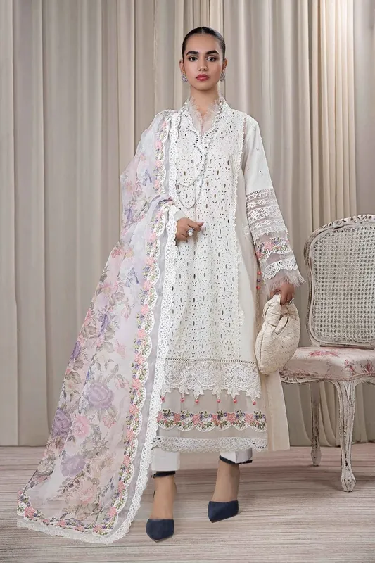 Maria B Casual Pret 2024 White Organza – view 1 – Poshaq