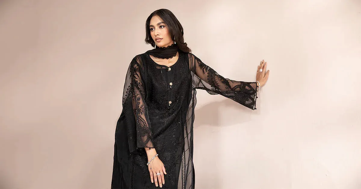 Maria B Casual Pret 2024 Black Organza – view 5 – Poshaq