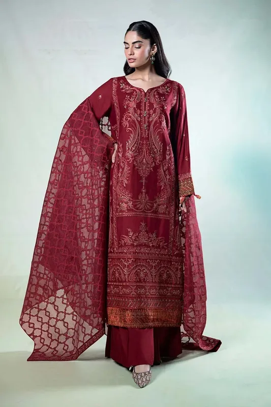 Maria B Casual Pret 2024 Maroon Khaddar – view 1 – Poshaq