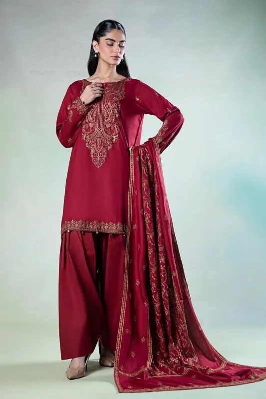 Maria B Casual Pret 2024 Red Linen – view 1 – Poshaq