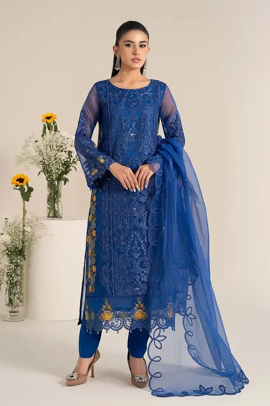Maria B Casual Pret 25 Blue Cotton Silk – view 1 – Poshaq