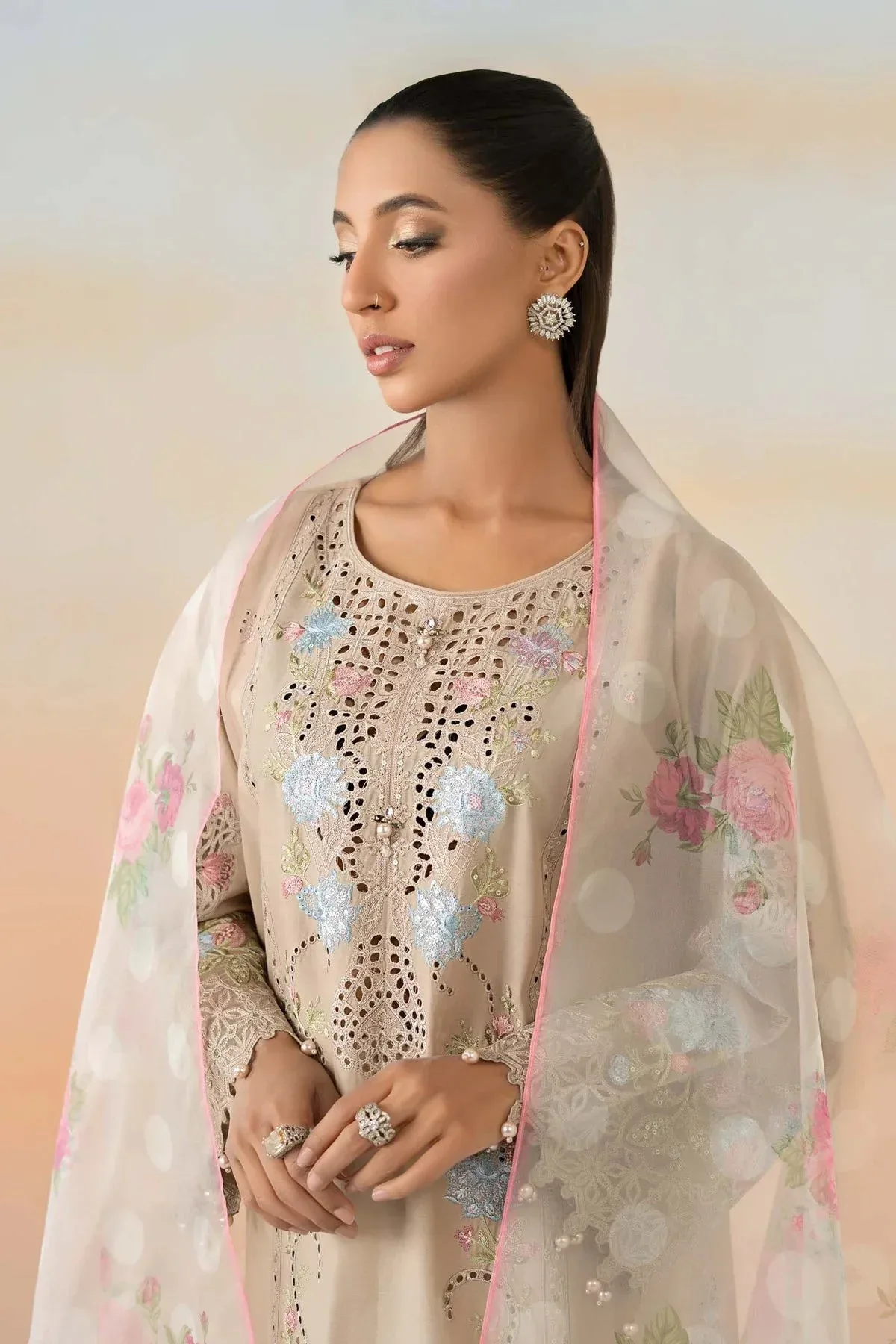 Maria B Casual Pret 25 Beige Organza – view 4 – Poshaq