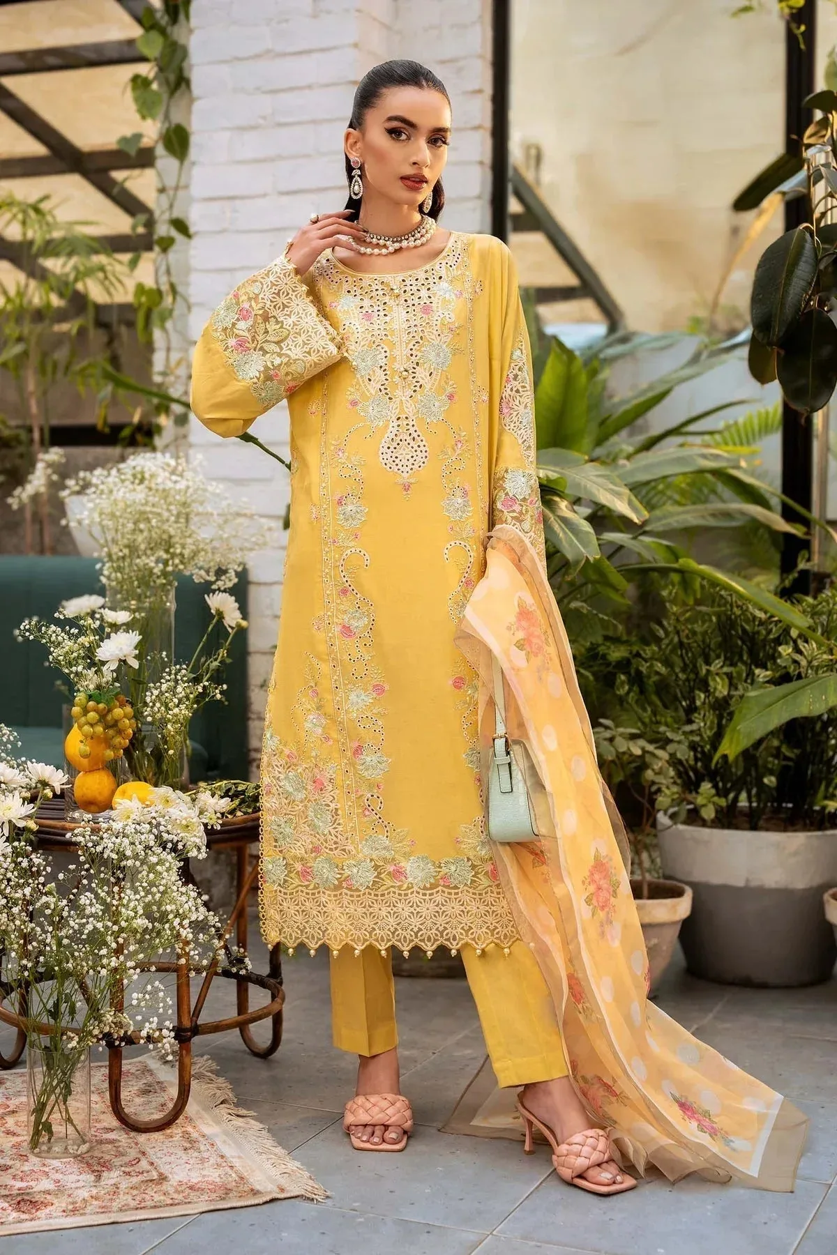 Maria B Casual Pret 25 Yellow Organza – view 1 – Poshaq
