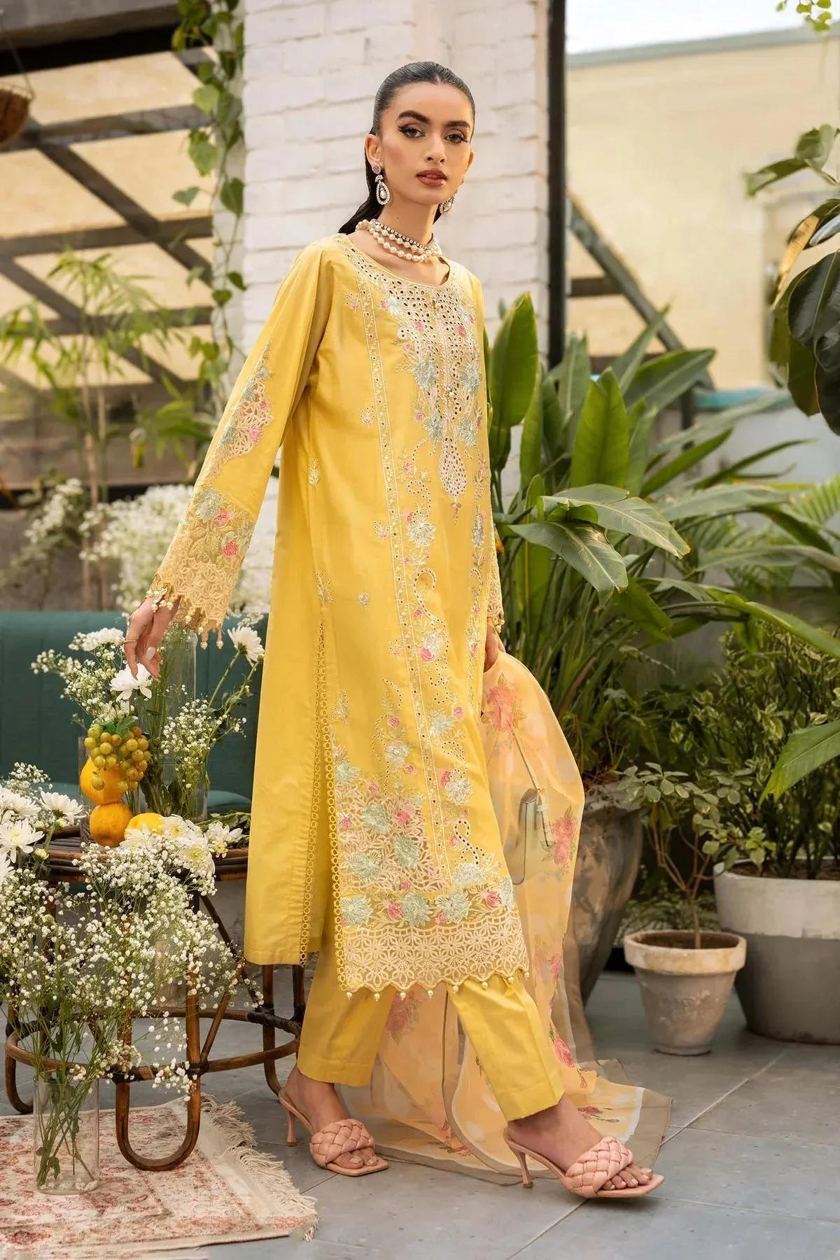 Maria B Casual Pret 25 Yellow Organza – view 2 – Poshaq