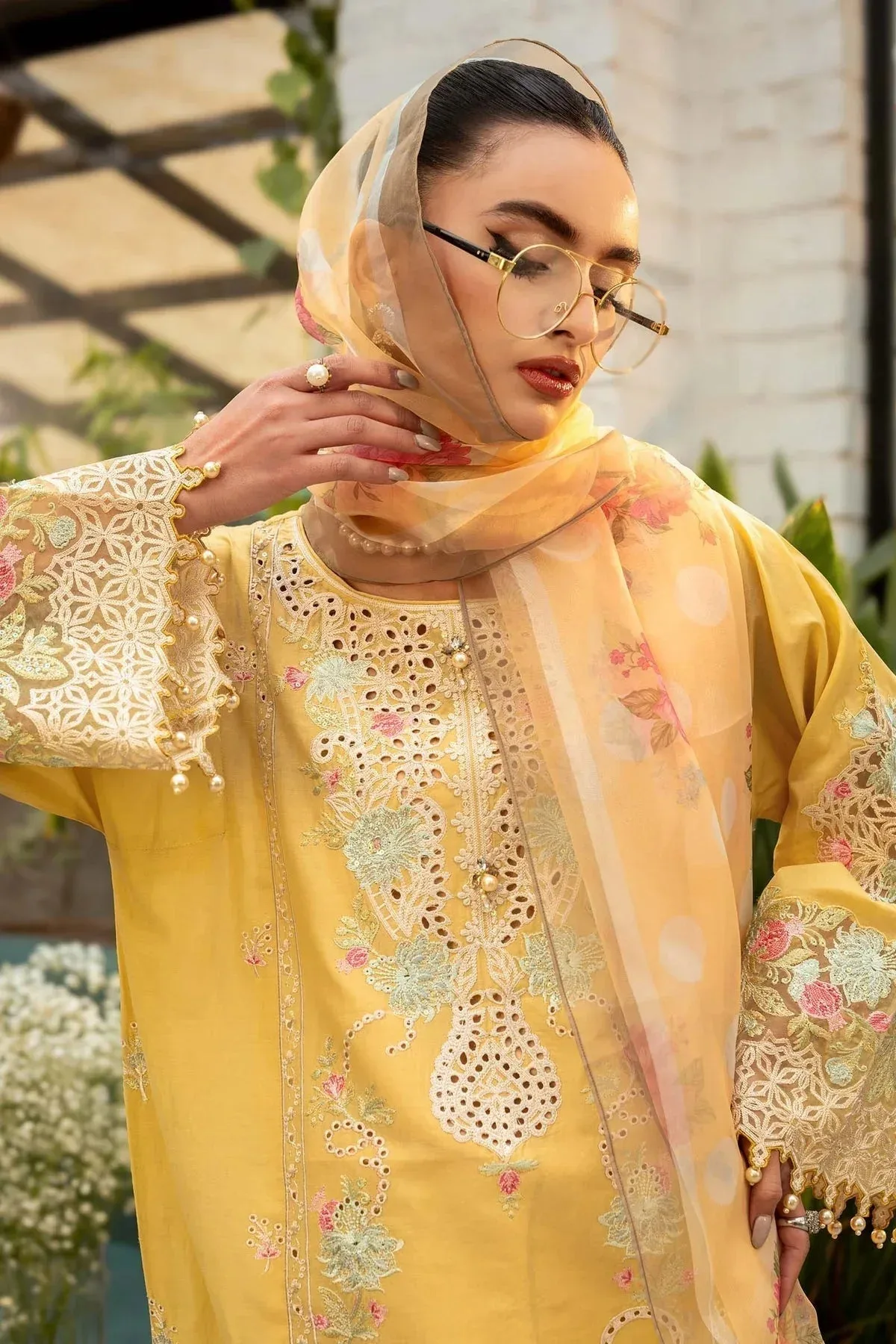 Maria B Casual Pret 25 Yellow Organza – view 3 – Poshaq