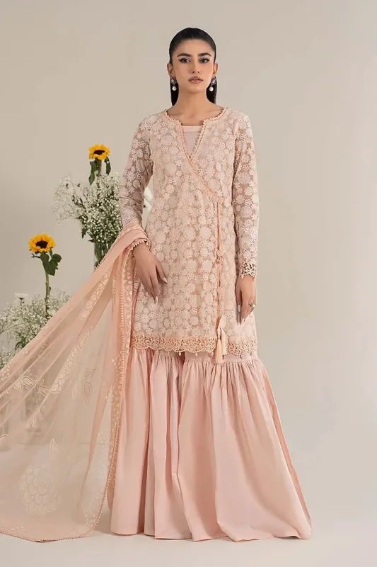 Maria B Casual Pret 25 Peach Organza – view 1 – Poshaq