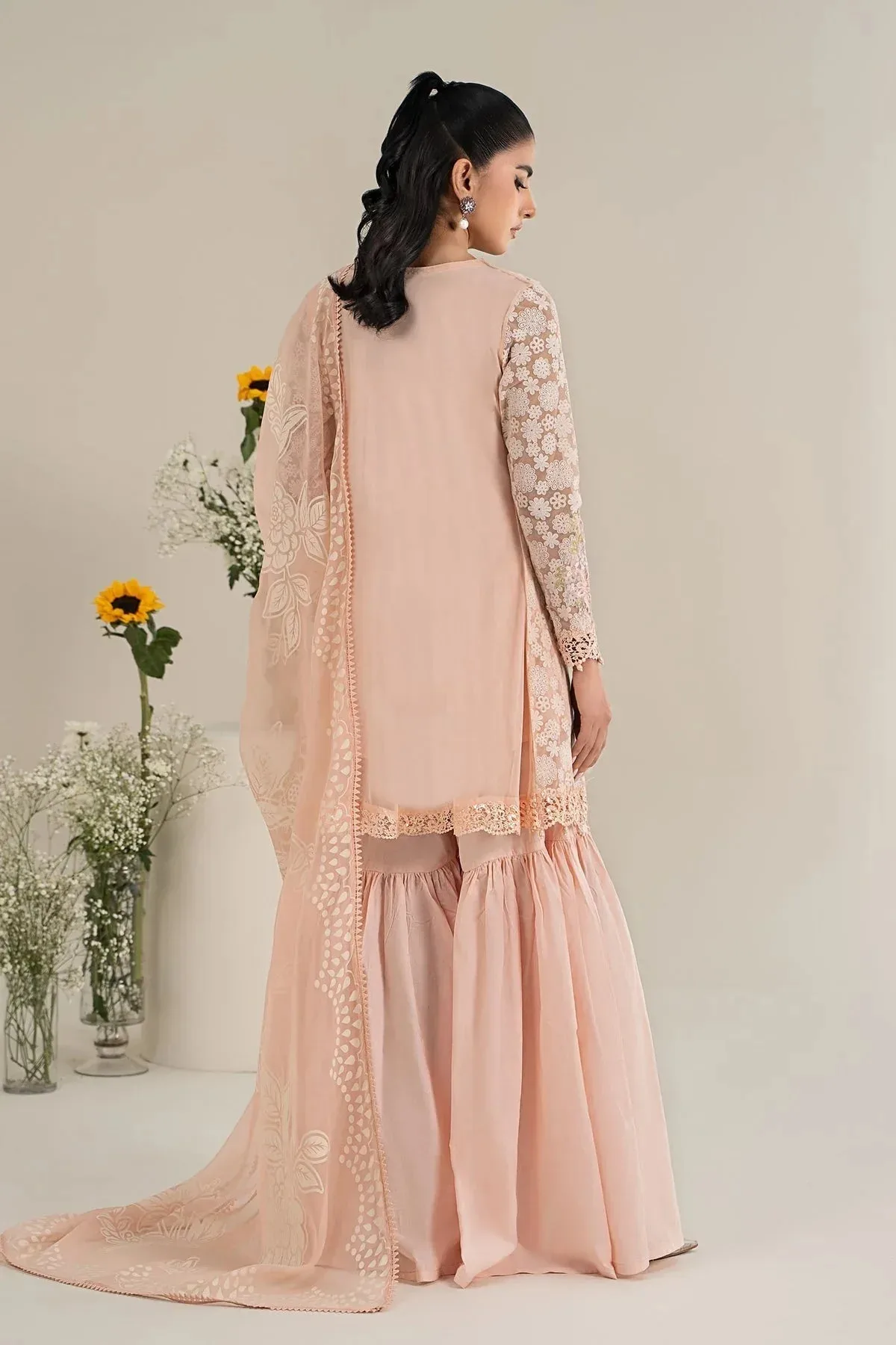 Maria B Casual Pret 25 Peach Organza – view 2 – Poshaq