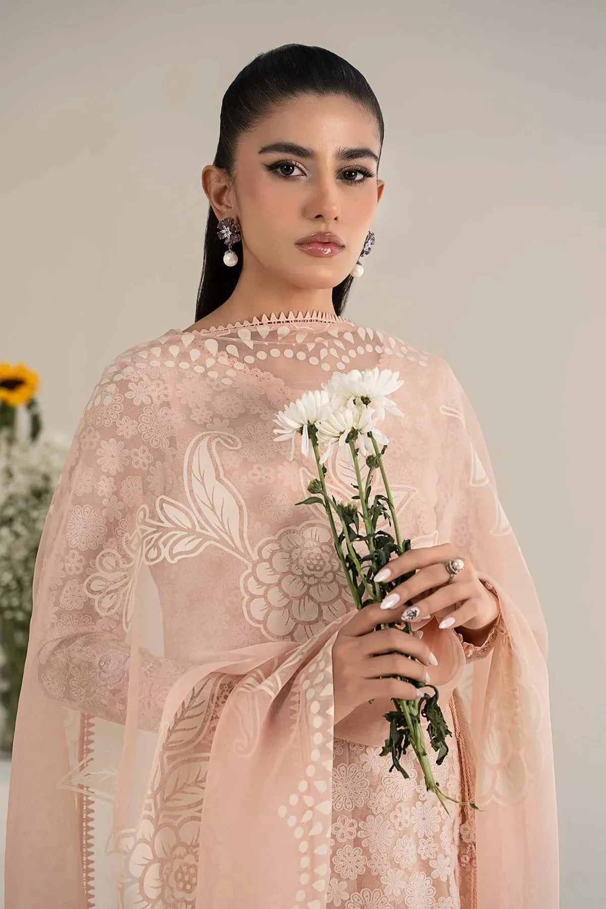 Maria B Casual Pret 25 Peach Organza – view 3 – Poshaq