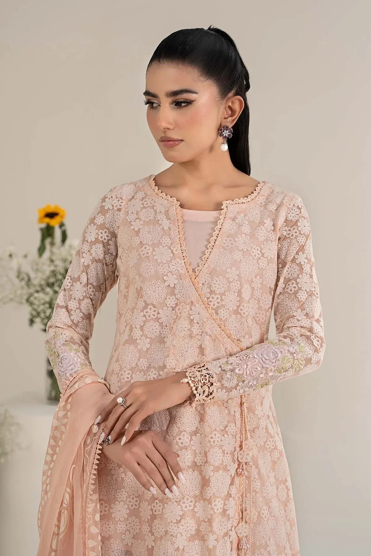Maria B Casual Pret 25 Peach Organza – view 4 – Poshaq