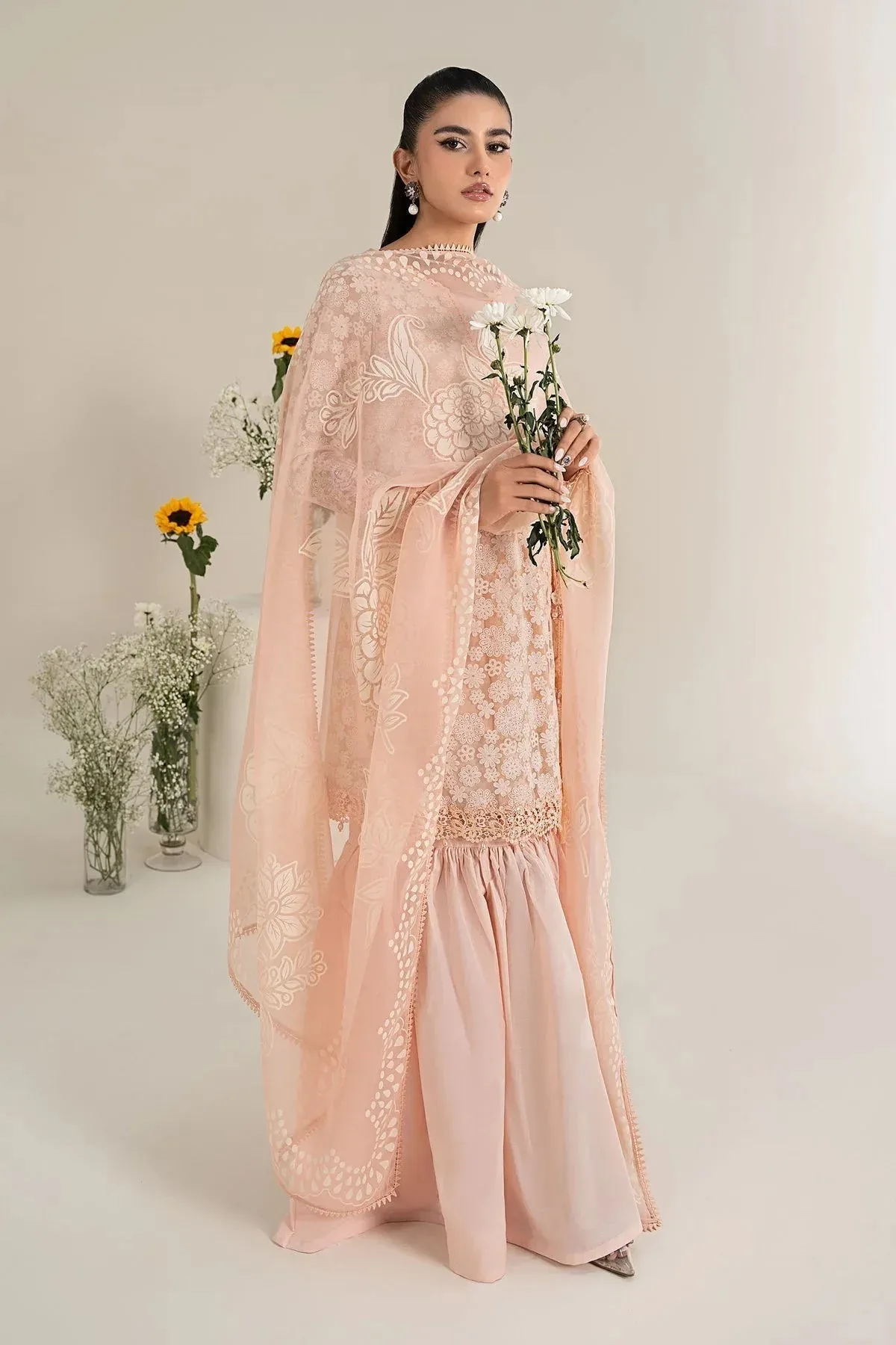 Maria B Casual Pret 25 Peach Organza – view 5 – Poshaq
