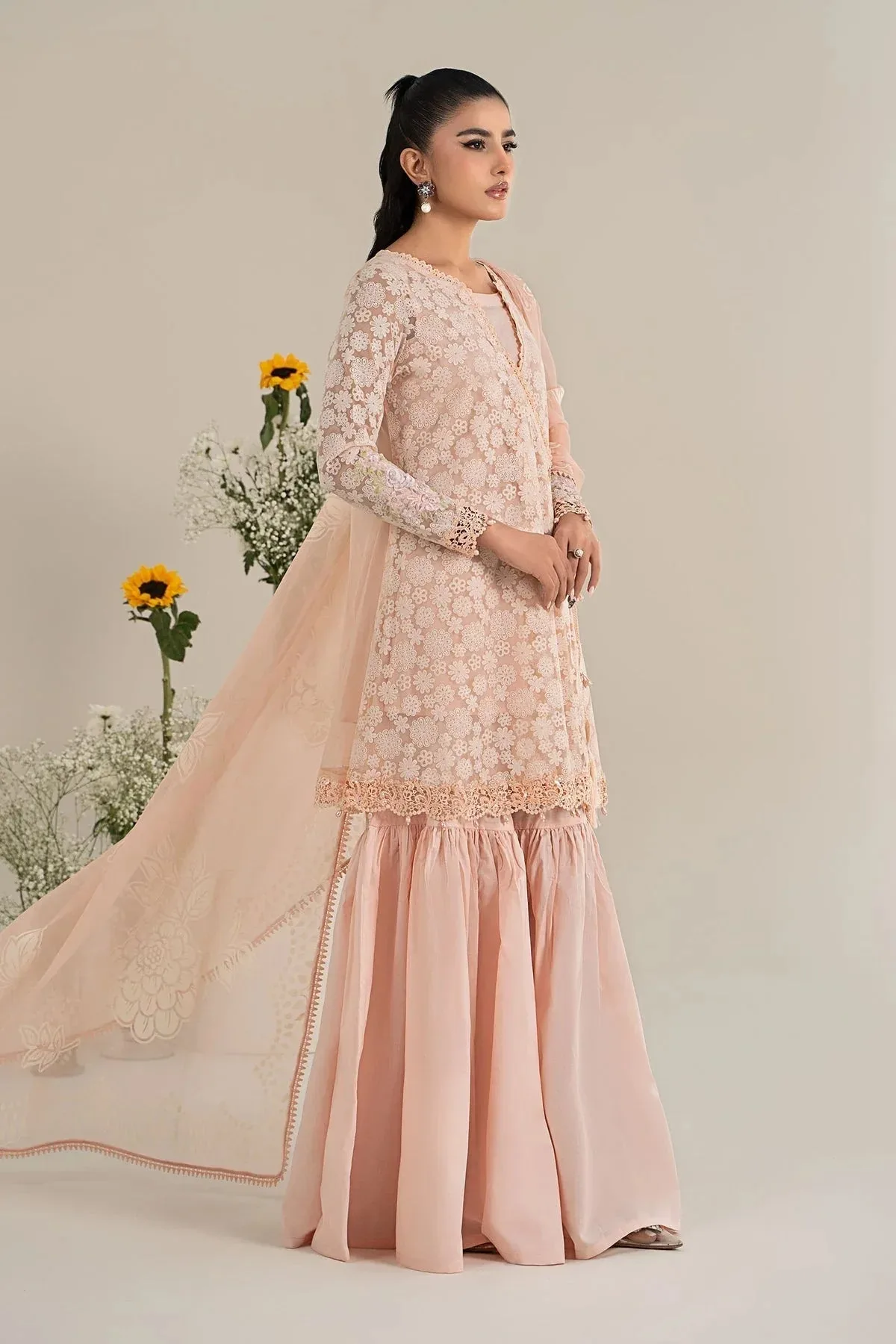 Maria B Casual Pret 25 Peach Organza – view 6 – Poshaq