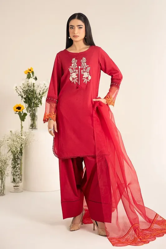 Maria B Casual Pret 25 Red Jacquard – view 1 – Poshaq