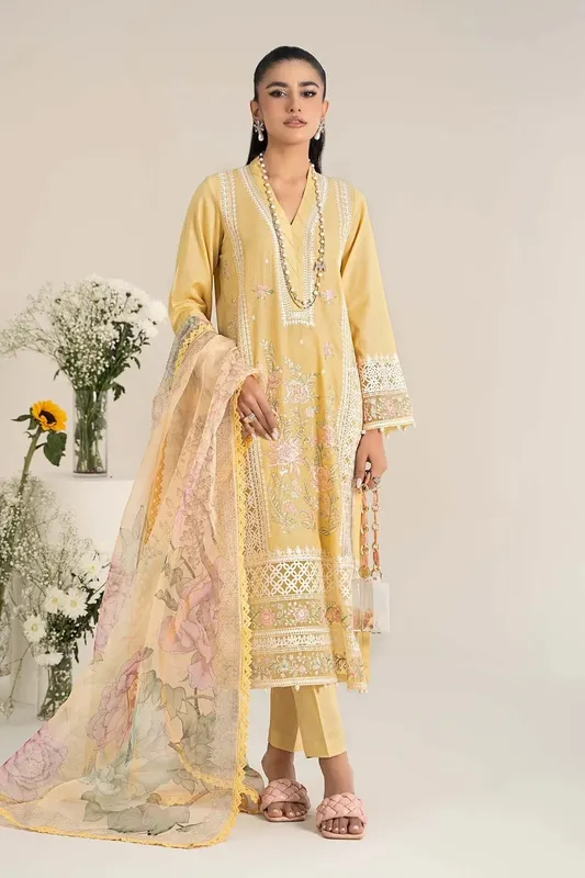 Maria B Casual Pret 25 Yellow Organza – view 1 – Poshaq