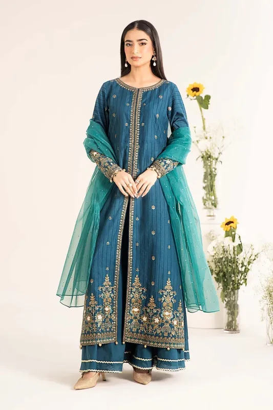 Maria B Casual Pret 25 Teal Organza – view 1 – Poshaq