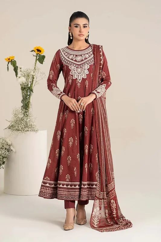 Maria B Casual Pret 25 Maroon Chiffon – view 1 – Poshaq