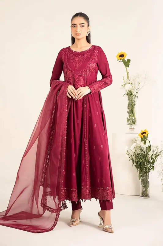 Maria B Casual Pret 25 Red Organza – view 1 – Poshaq