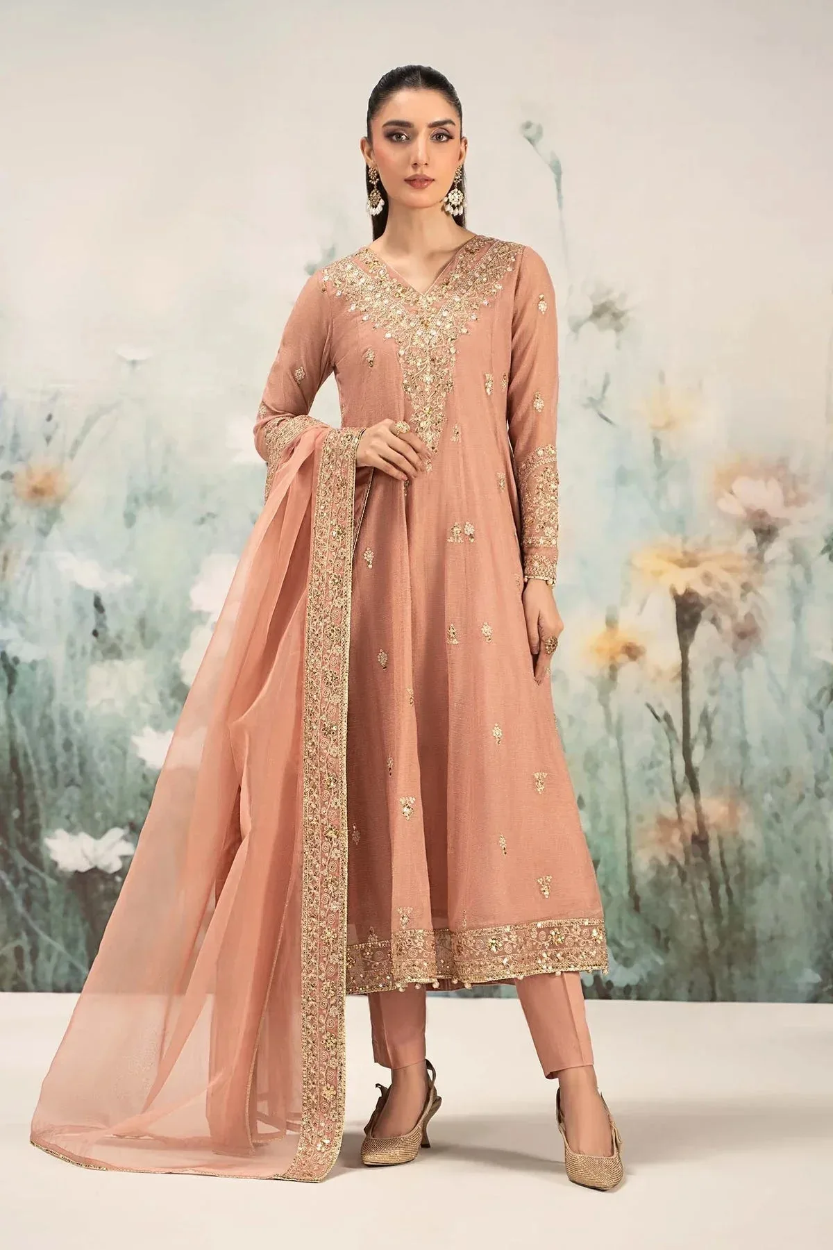 Maria B Casual Pret 25 Peach Organza – view 1 – Poshaq
