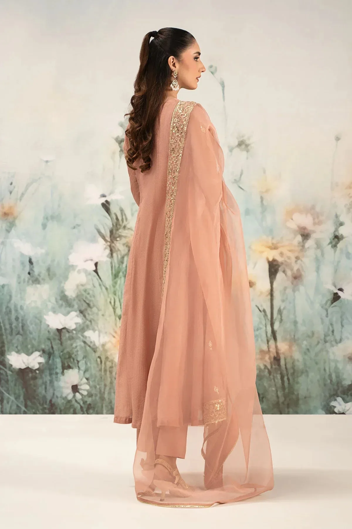 Maria B Casual Pret 25 Peach Organza – view 2 – Poshaq