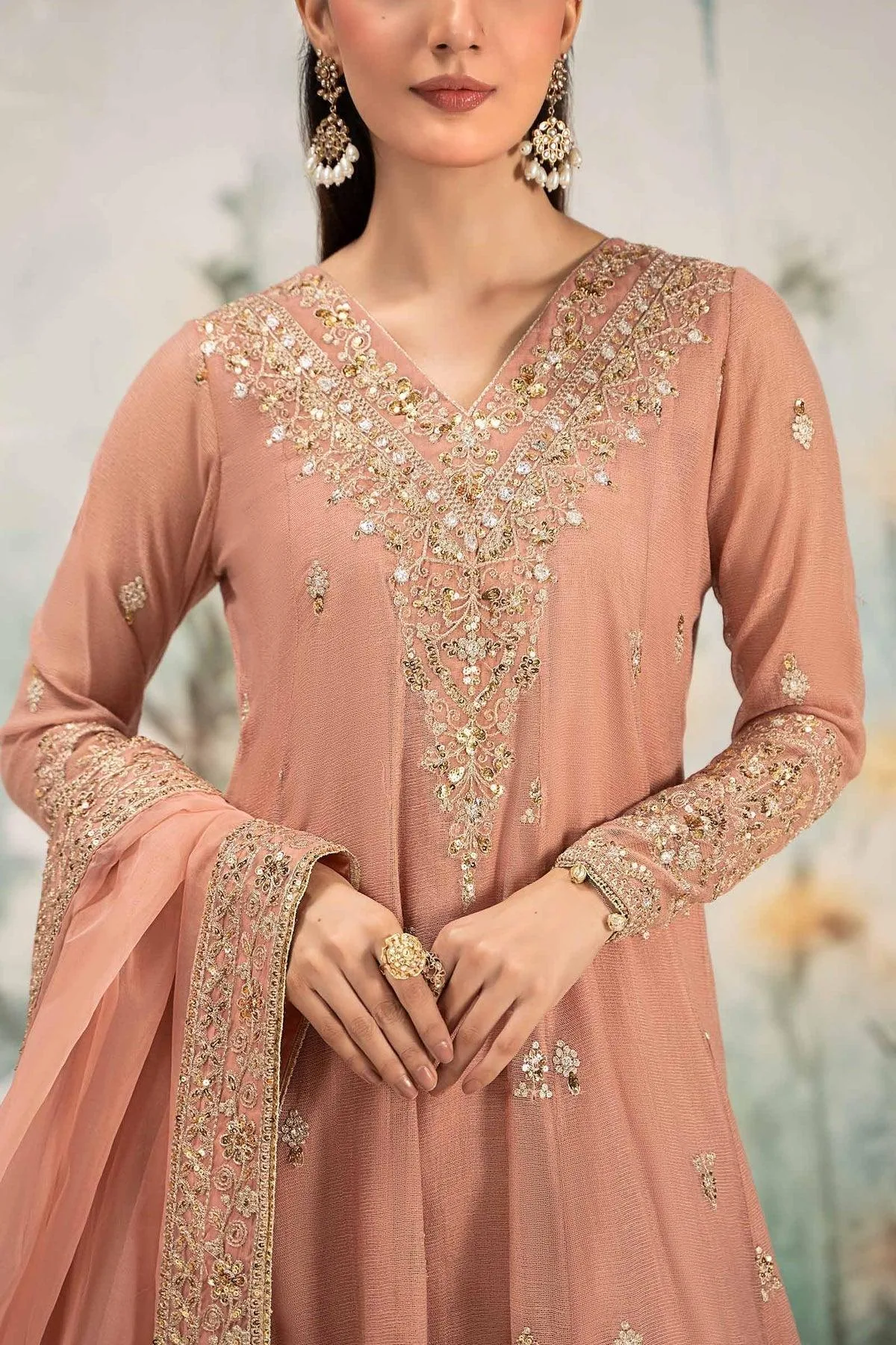 Maria B Casual Pret 25 Peach Organza – view 3 – Poshaq