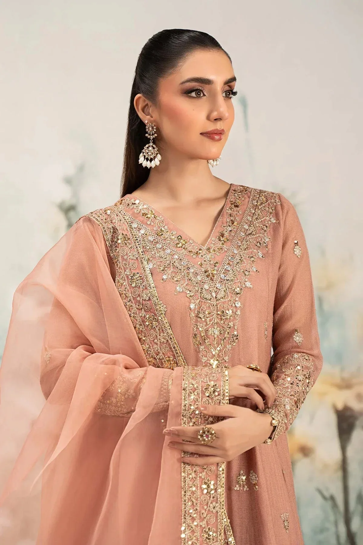 Maria B Casual Pret 25 Peach Organza – view 4 – Poshaq
