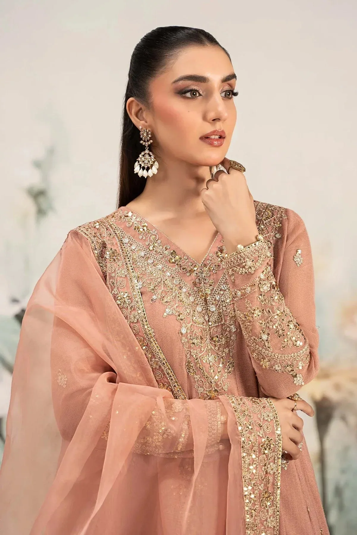 Maria B Casual Pret 25 Peach Organza – view 5 – Poshaq