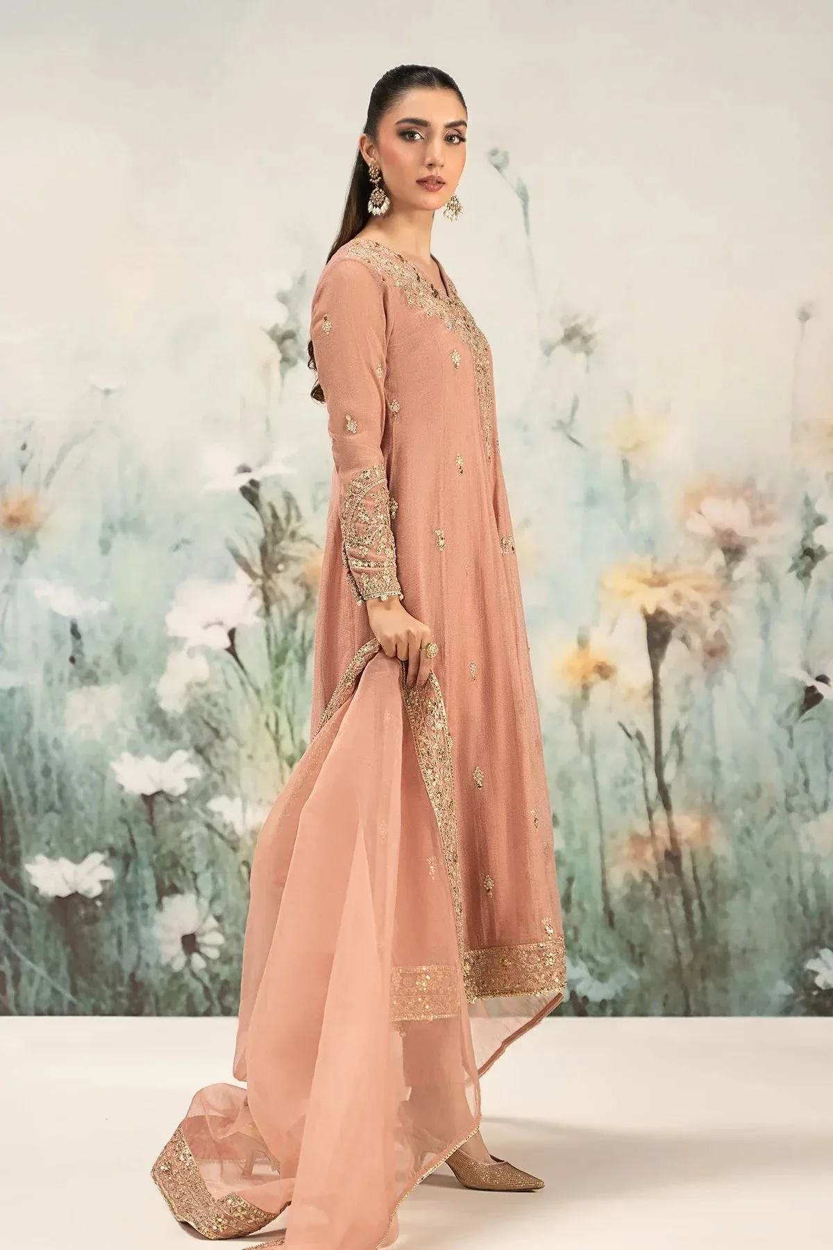 Maria B Casual Pret 25 Peach Organza – view 6 – Poshaq