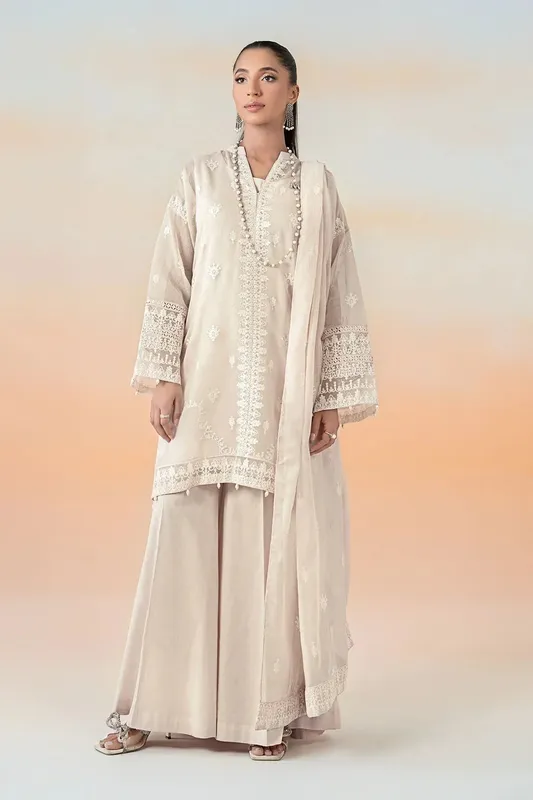 Maria B Casual Pret 25 White Cotton Silk – view 1 – Poshaq
