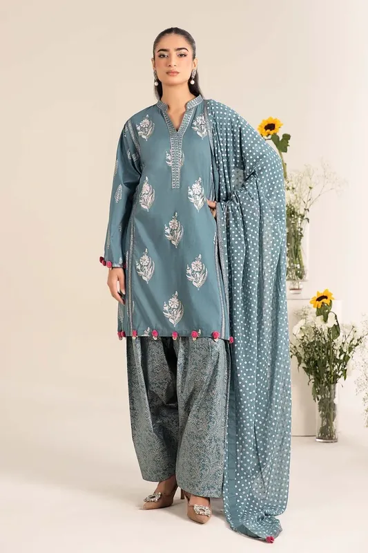 Maria B Casual Pret 25 Teal Chiffon – view 1 – Poshaq