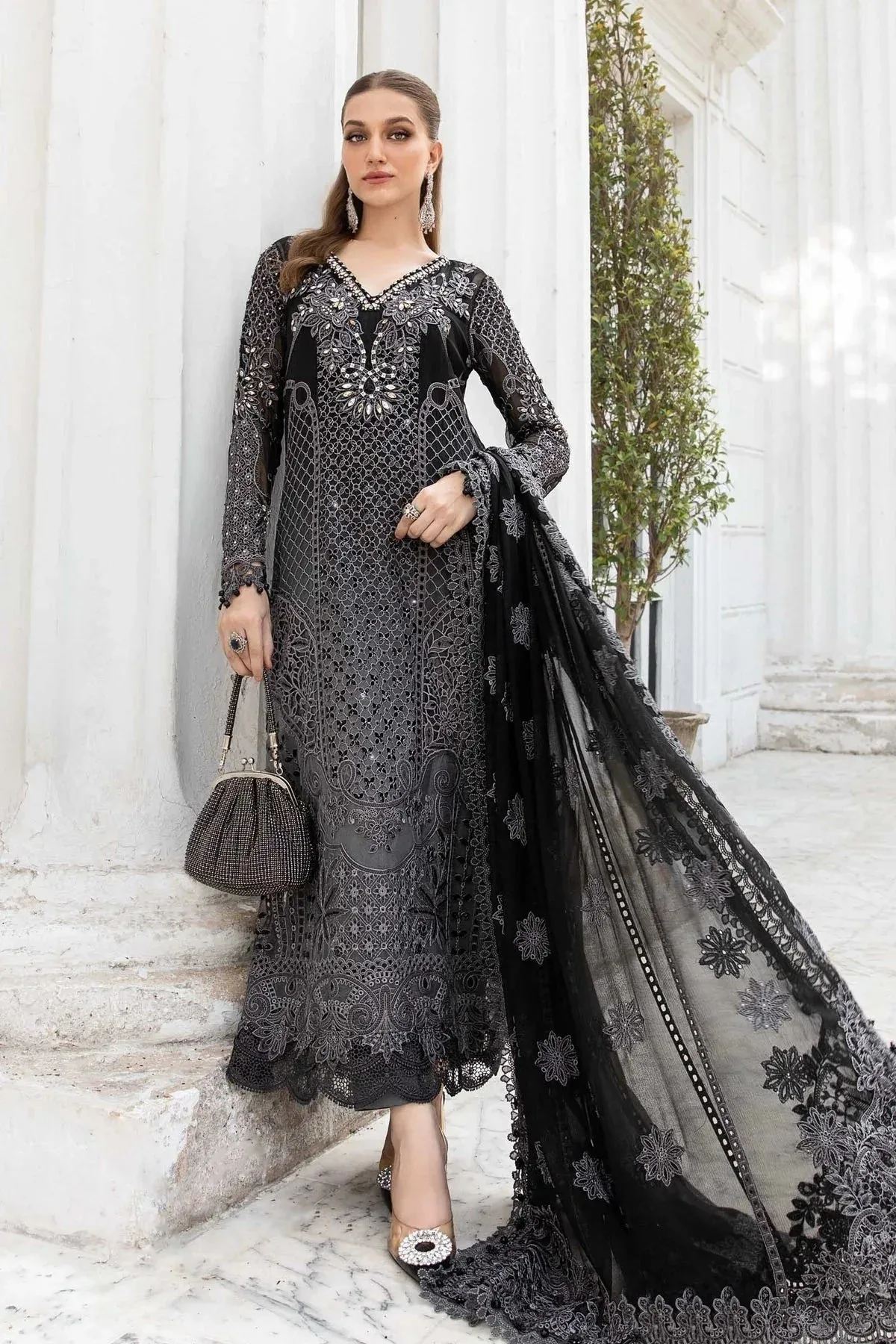 Maria B Chiffon Formals 24 Black Organza – view 1 – Poshaq