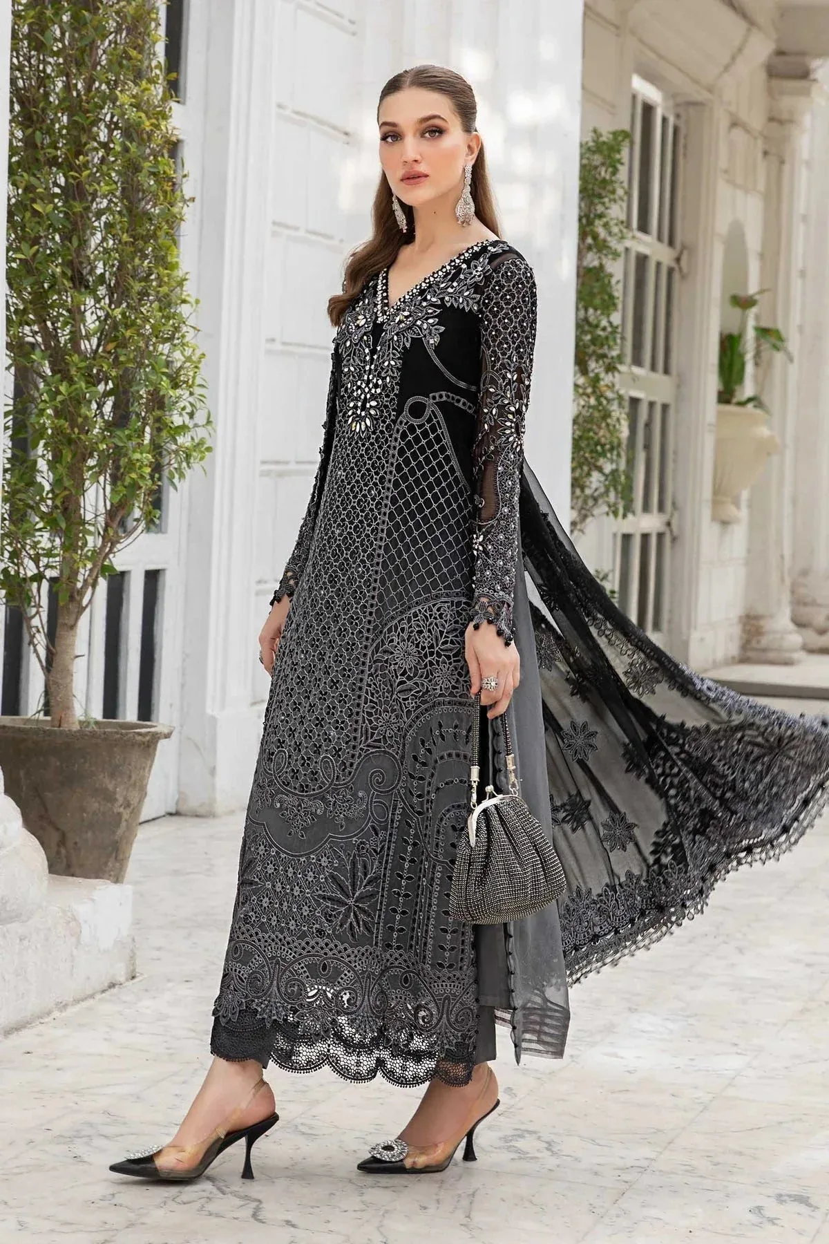 Maria B Chiffon Formals 24 Black Organza – view 2 – Poshaq