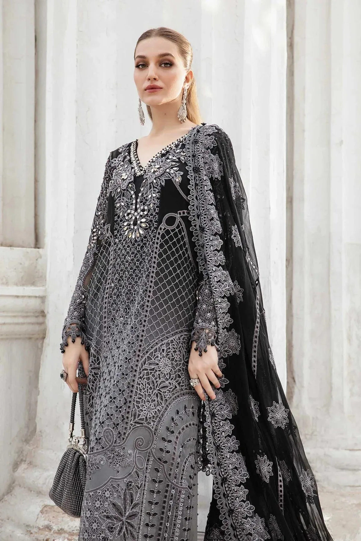 Maria B Chiffon Formals 24 Black Organza – view 4 – Poshaq