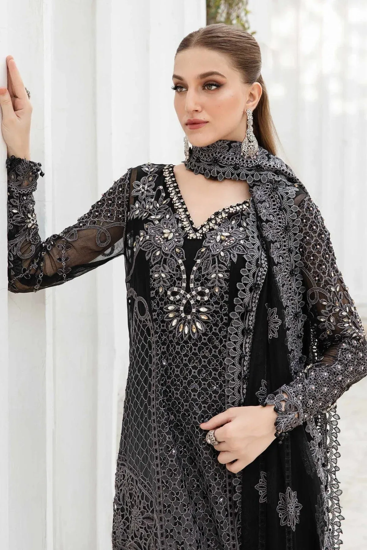 Maria B Chiffon Formals 24 Black Organza – view 7 – Poshaq