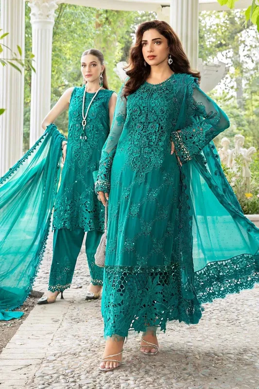 Maria B Chiffon Formals 24 Green Raw Silk – view 1 – Poshaq