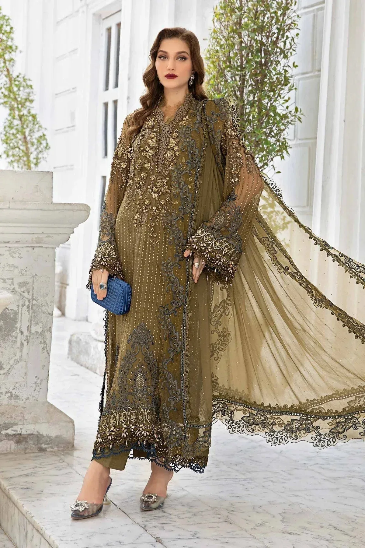 Maria B Chiffon Formals 24 Green Raw Silk – view 1 – Poshaq