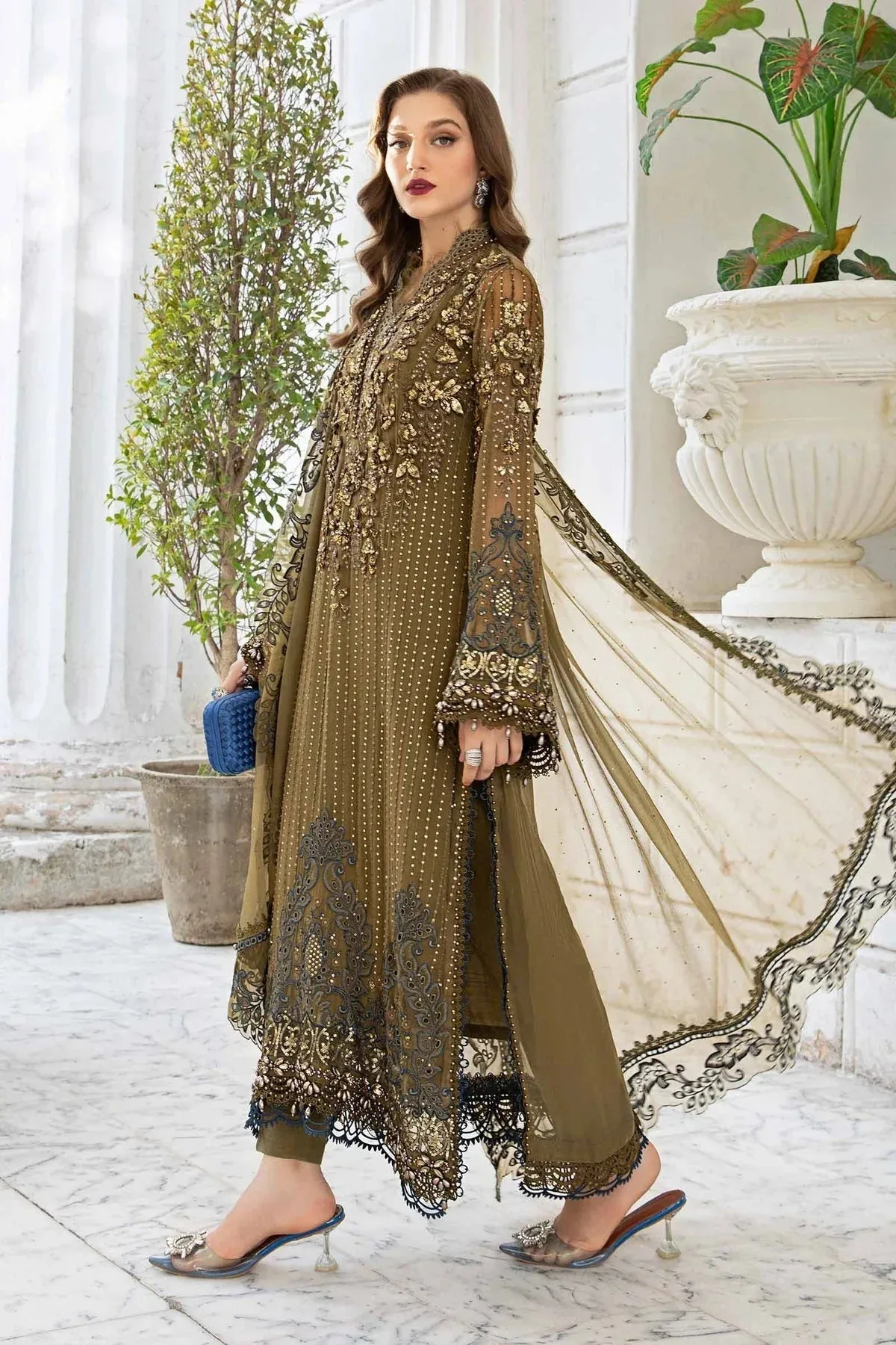 Maria B Chiffon Formals 24 Green Raw Silk – view 2 – Poshaq