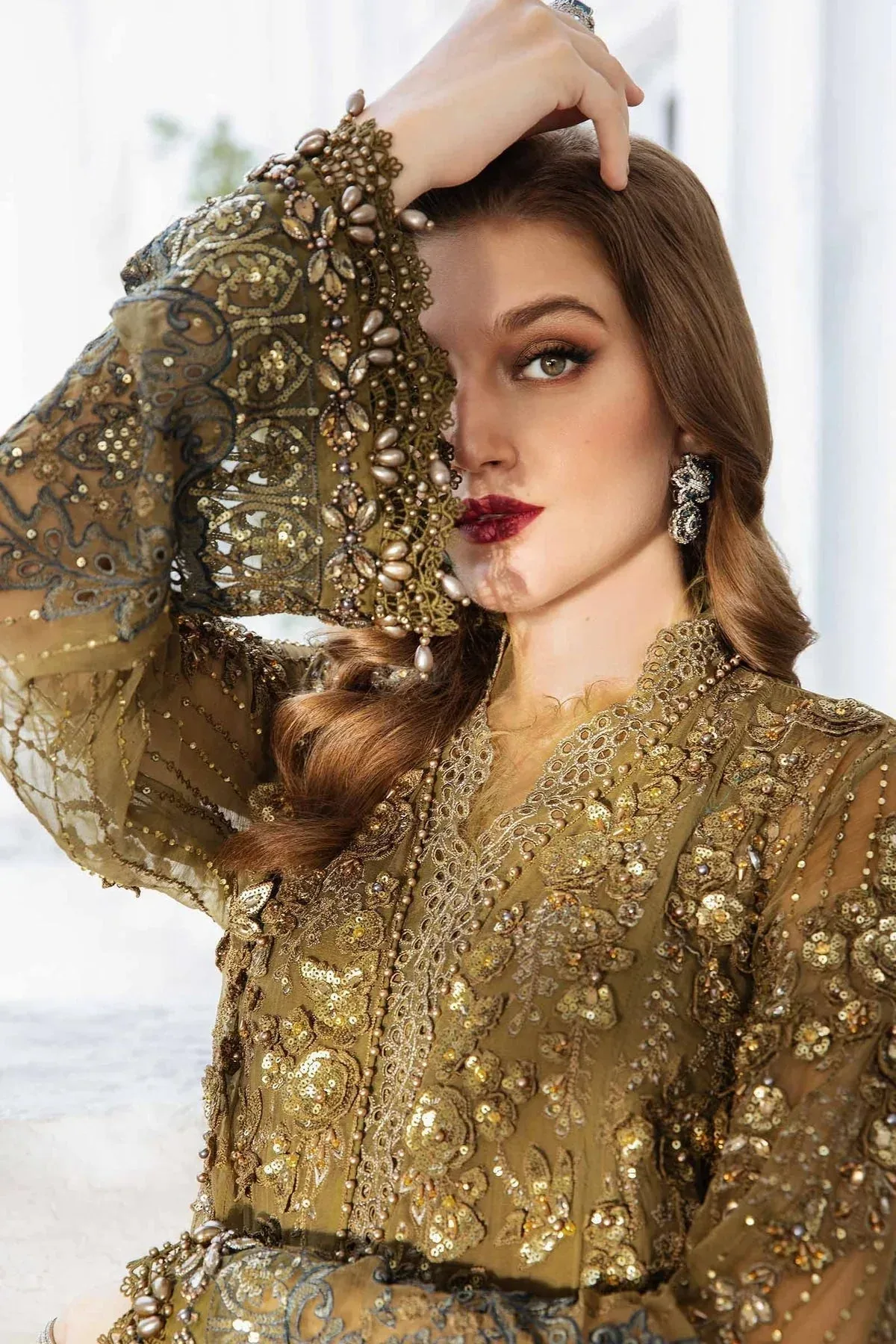 Maria B Chiffon Formals 24 Green Raw Silk – view 3 – Poshaq